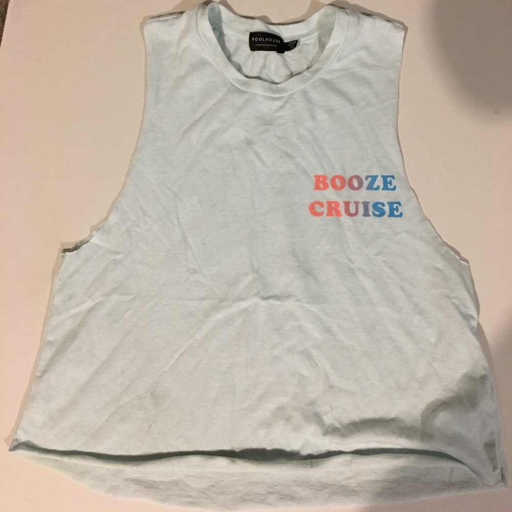 Light blue sleeveless "booze cruise" tank top