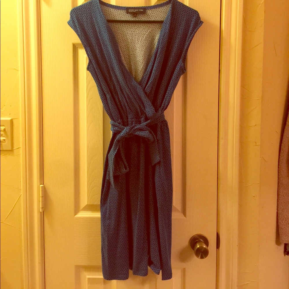 Blue Faux Wrap Dress