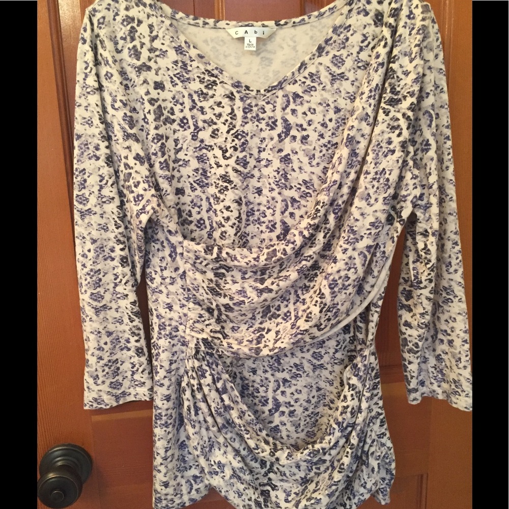 CAbi Faux-Wrap Top, 3/4 Sleeves, Size L
