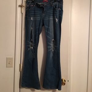 Distressed flare leg jeans