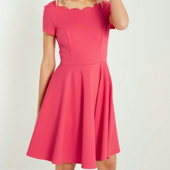 Coral Scalloped Fit and Flare Dress - Picture 1 of 4
