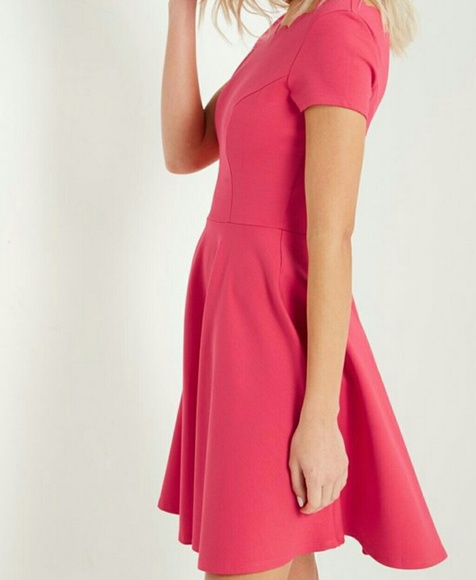 Coral Scalloped Fit and Flare Dress - Picture 2 of 4