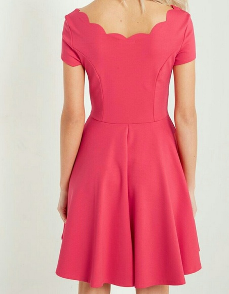 Coral Scalloped Fit and Flare Dress - Picture 3 of 4