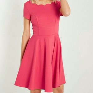 Coral Scalloped Fit and Flare Dress
