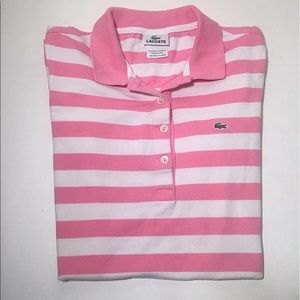 Lacoste Women's Pink Striped Short Sleeve Polo