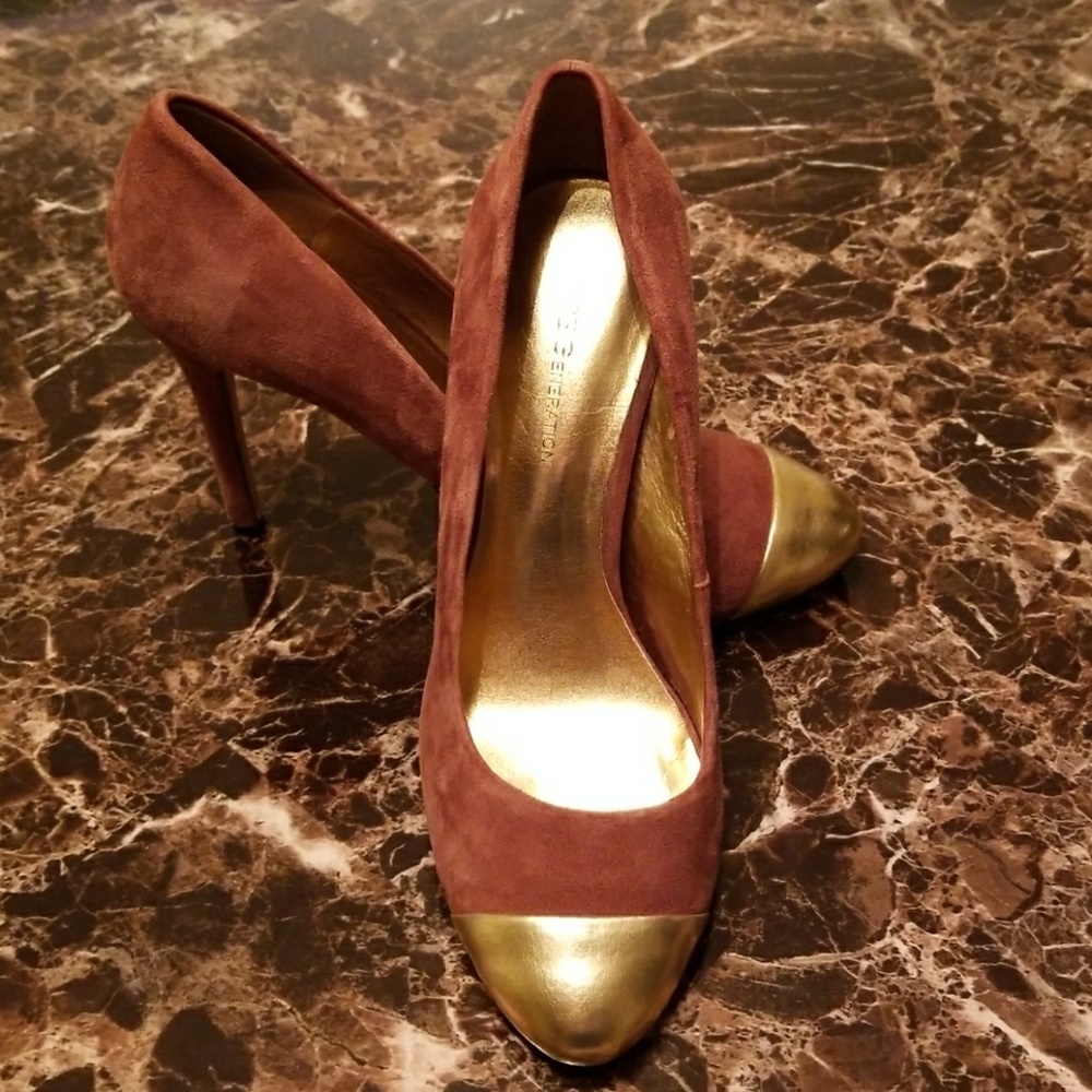 Brown and Gold Suede Heels