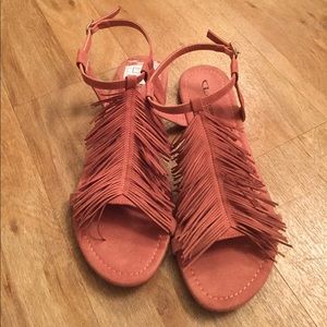 Faux suede laser cut feather sandals