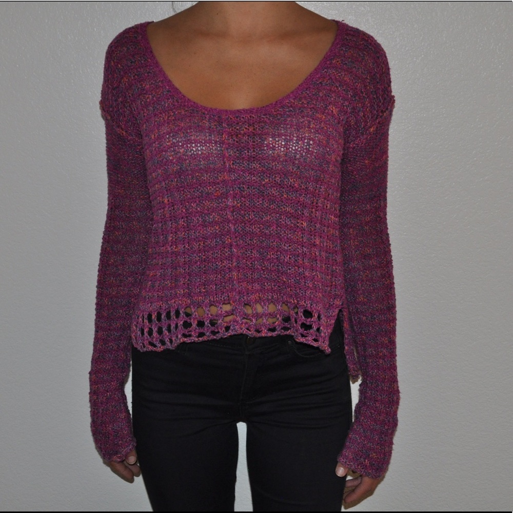 Pink and Purple Crocheted Sweater