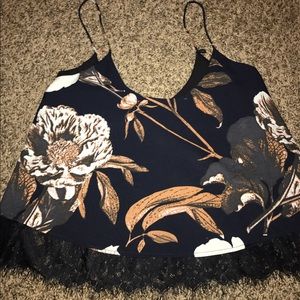 Cute floral mid tank with lace underlay