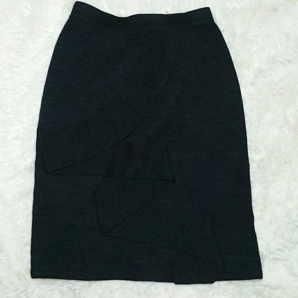 Martine Sitbon ruffle front wool pencil skirt