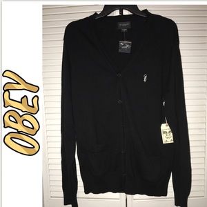 NWT Obey V Neck Button Up Sweater