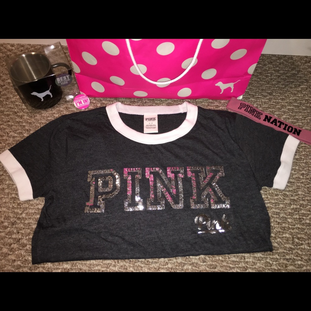 ✨NWOT VICTORIAS SECRET PINK SEQUENCE BASEBALL TEE