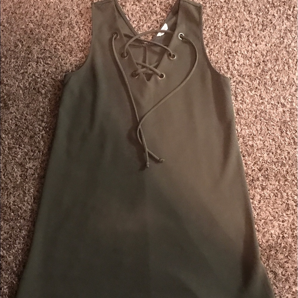 Olive tie front dress. Size Medium