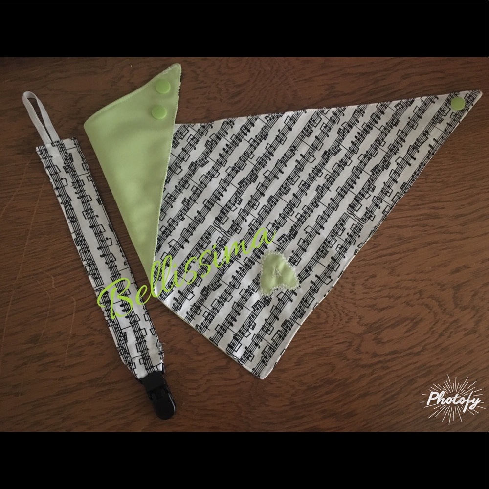 Handmade Bandana bib and pacifier-clip