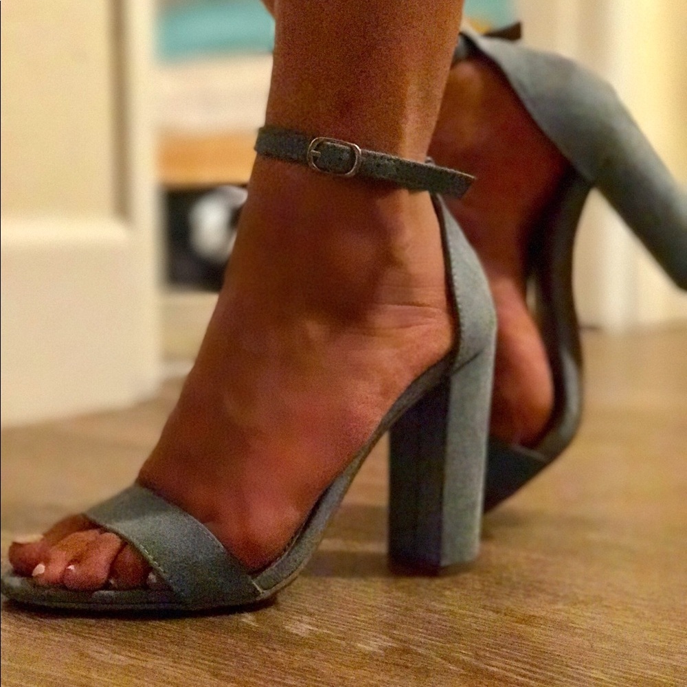 Pale blue chunky heels