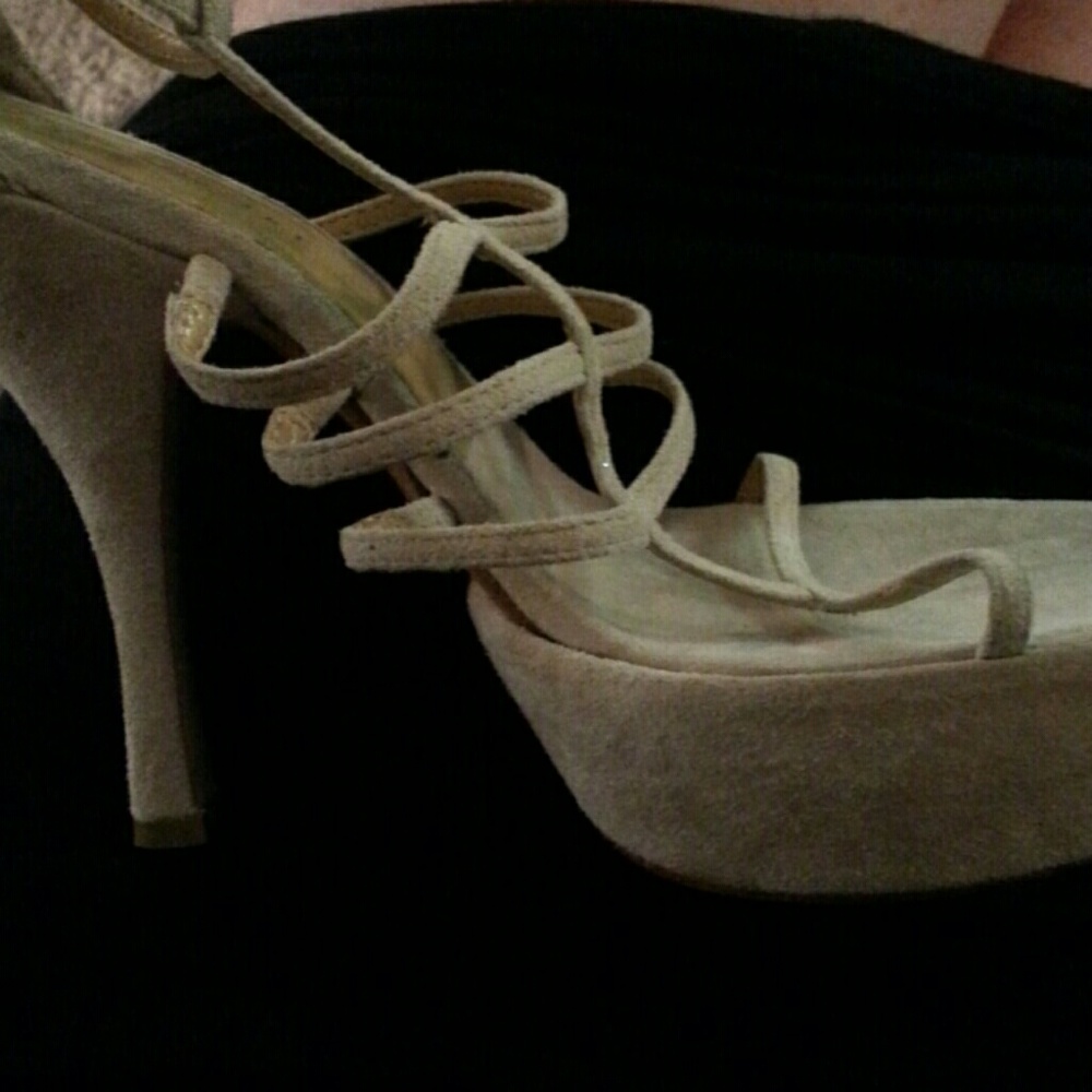 Colin Stuart beige suede heels.