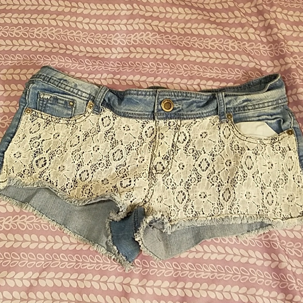 1st kiss lace covered jean shorts