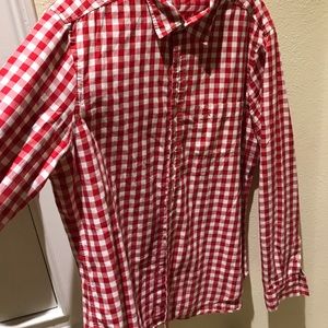 Burberry Brit Red and White Long Sleeve Button up