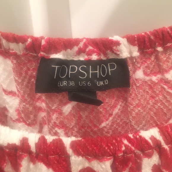 Red Flowy, 1960's/70's Off The Shoulder Floral Top - Picture 4 of 4