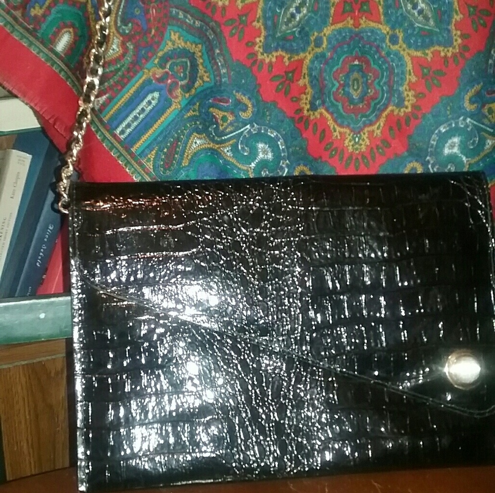 Gorgeous Black Patent Crocodile Clutch/Crossbody