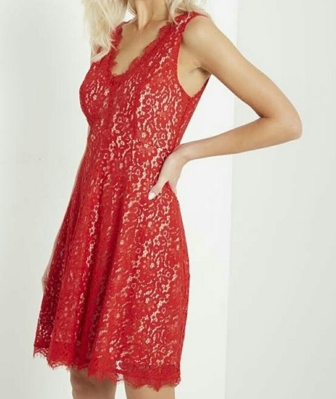 Soprano Red Lace Fit and Flare Dress - Picture 3 of 4