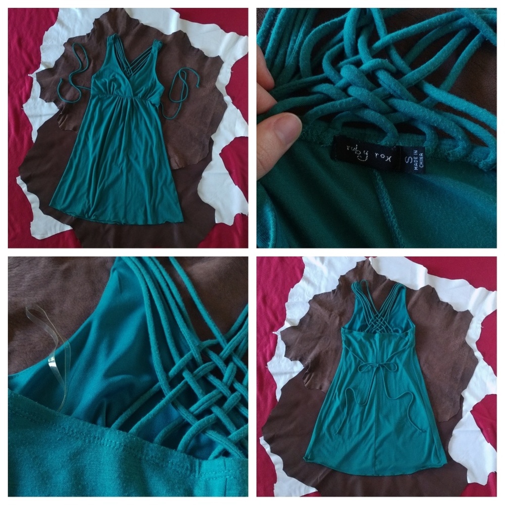 Teal strappy back dress