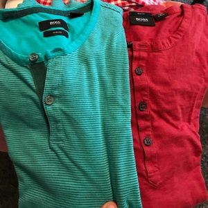 2 HUGO BOSS Tee shirts both have buttons at collar