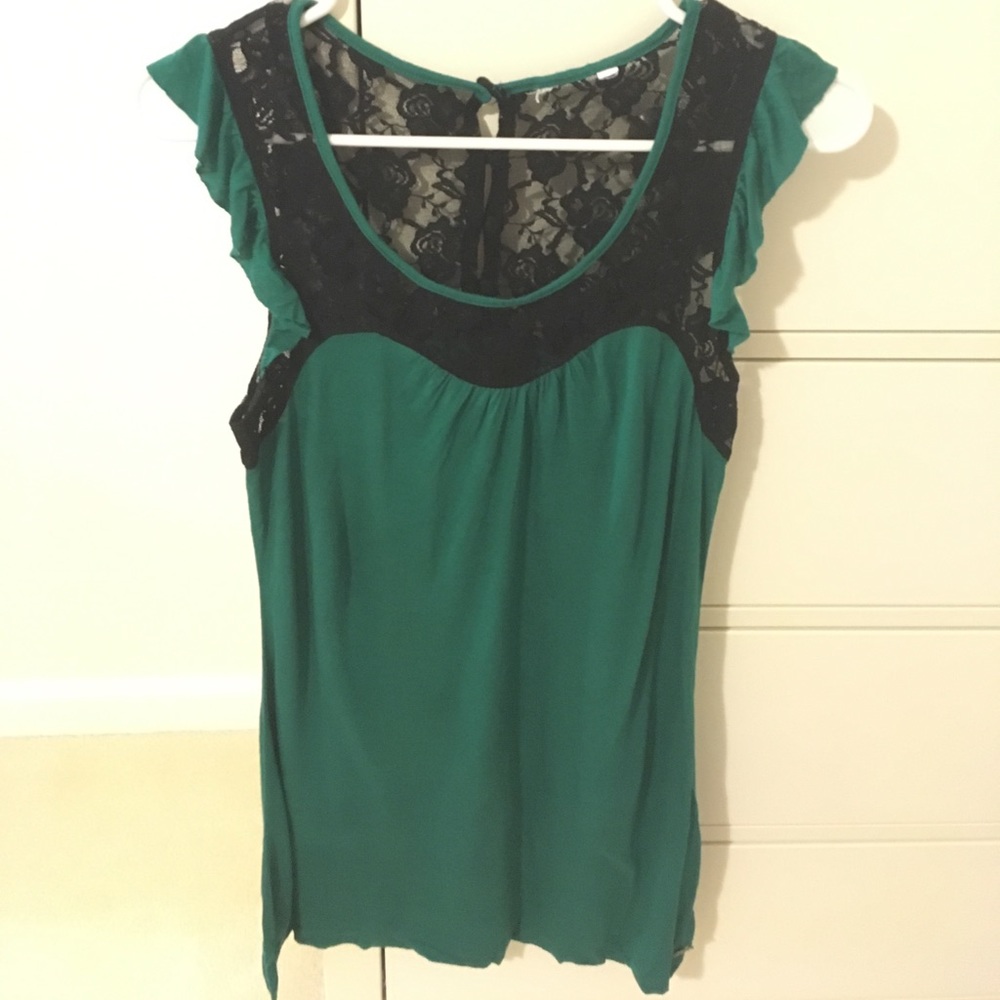 Green top with black lace