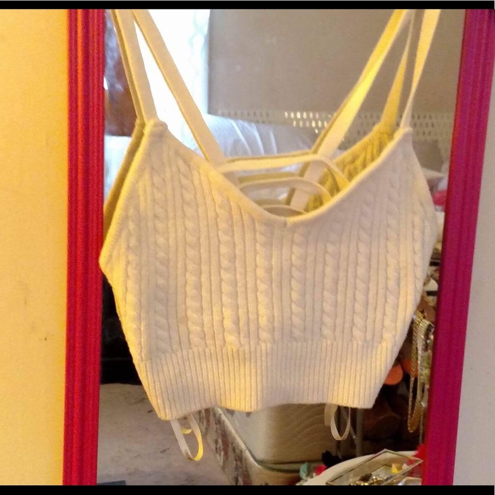Cream Ribbed Open Back Spaghetti Strap Crop Top