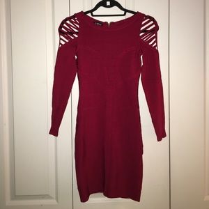 Red bandage midi cocktail dress