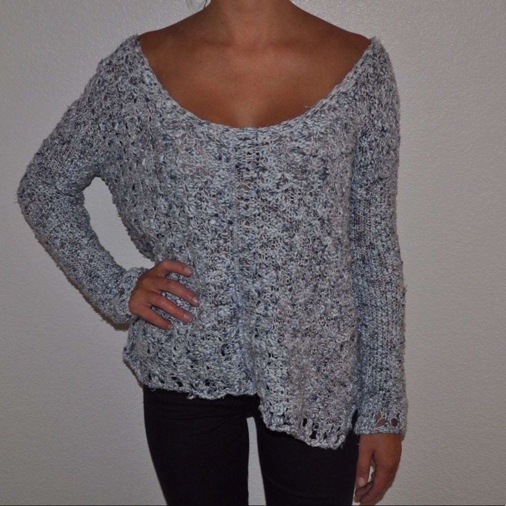 Free People Blue and Cream Knitted Sweater