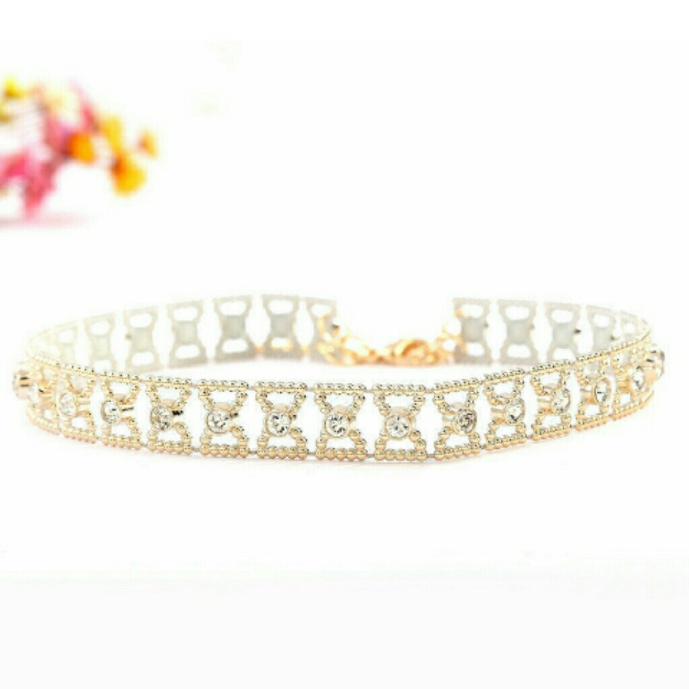 Gold Crystal Rhinestone Choker - Picture 2 of 8