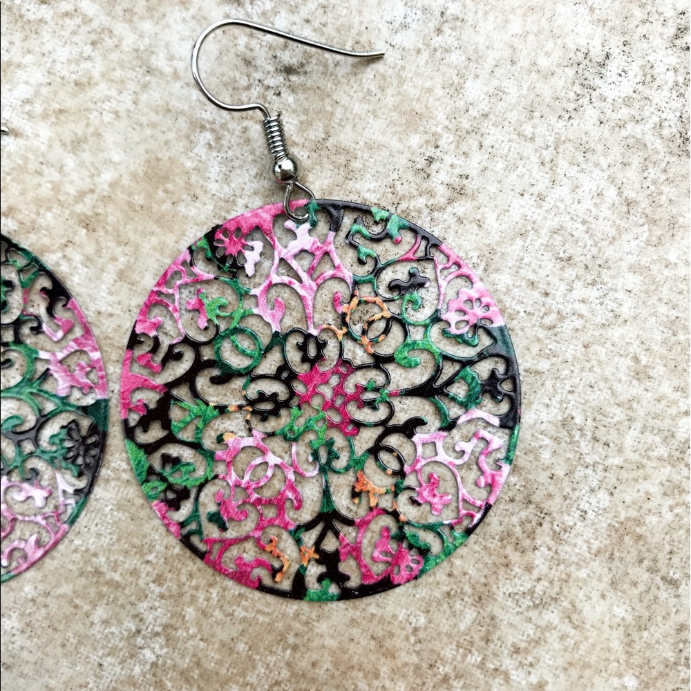 Filigree Multi Color Stamping Earrings - Picture 3 of 3