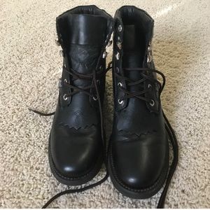 George Strait lace up black leather boots