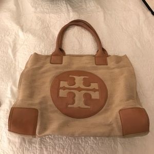 Tory Burch Ella Tan Canvas & Leather Tote Bag