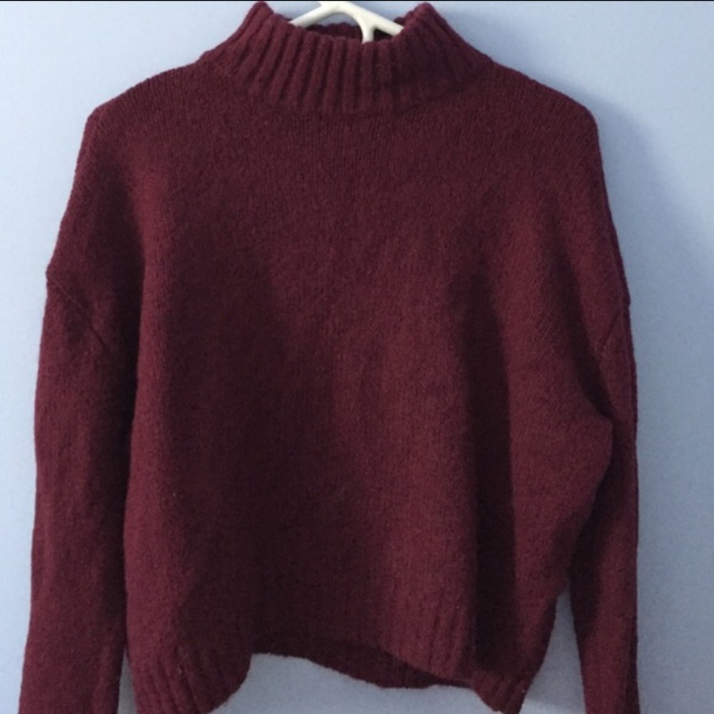 American Eagle Maroon crop over sized turtle neck