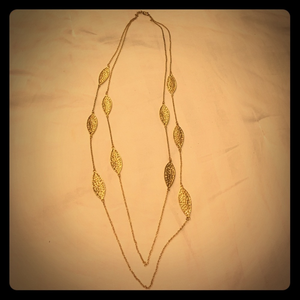 Gold double strand long fashion necklace