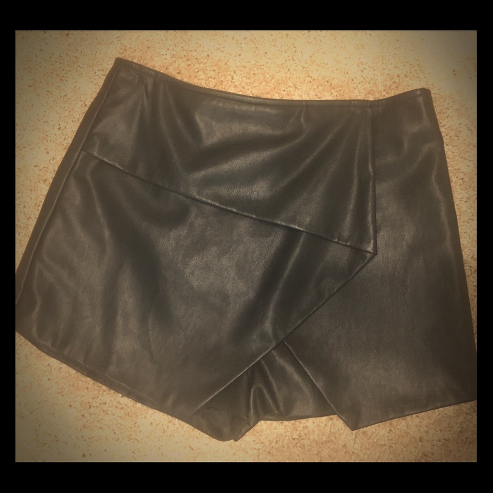 Topshop Black Leather Mini Skort
