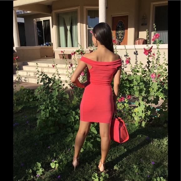 Coral Off the Shoulder Dress-SALE - Picture 4 of 6