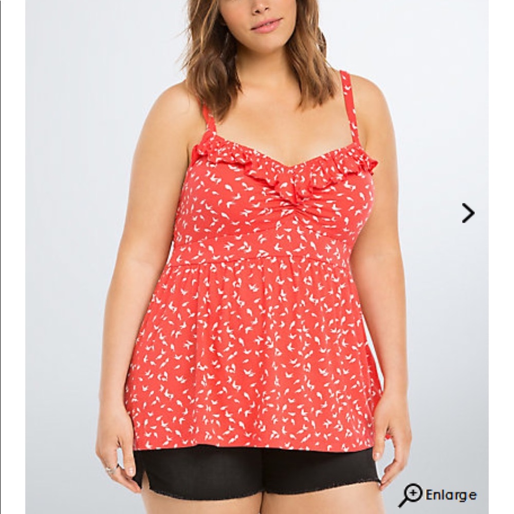 NWT TORRID Bird Print Ruffle Babydoll Top