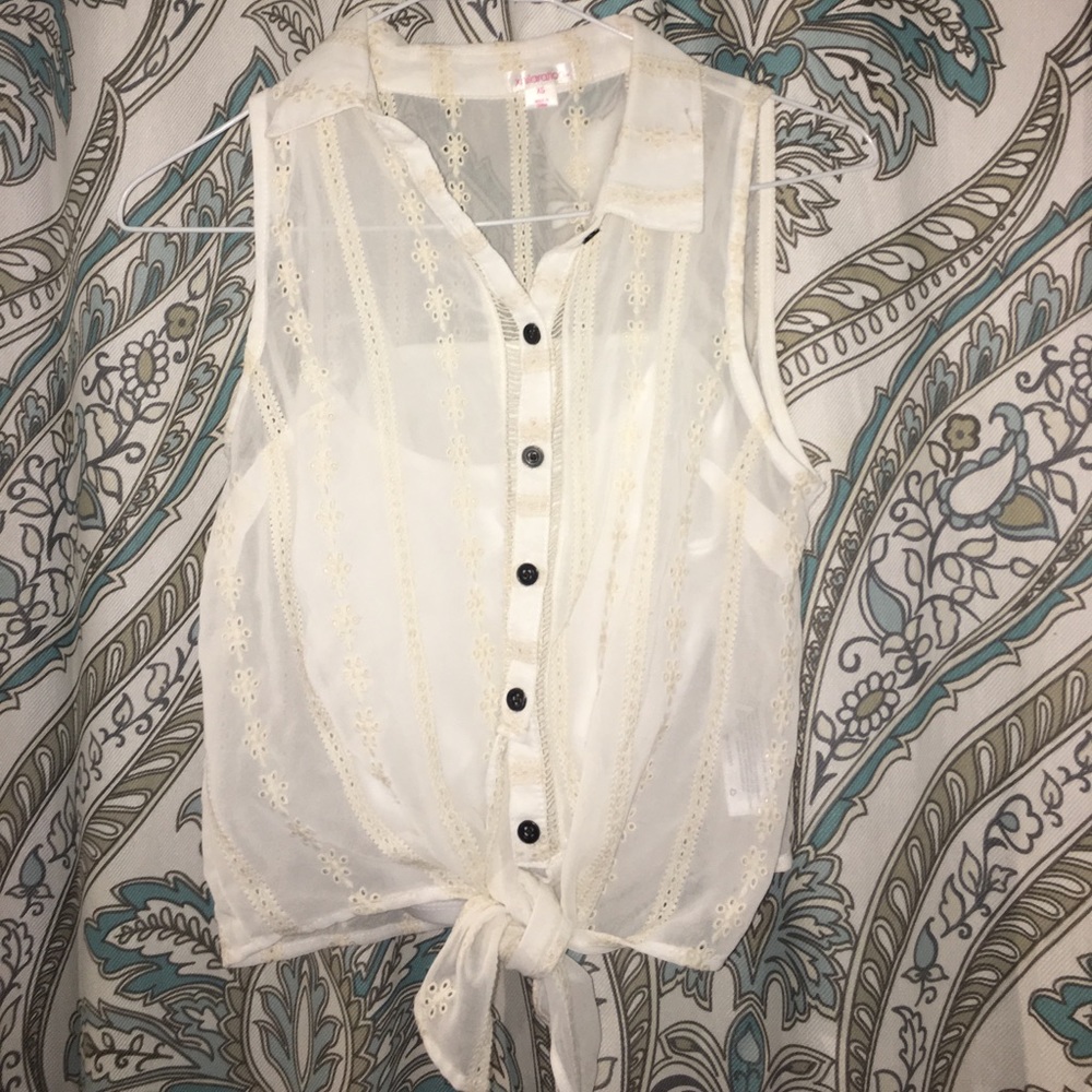 Sheer cream tie front crop top