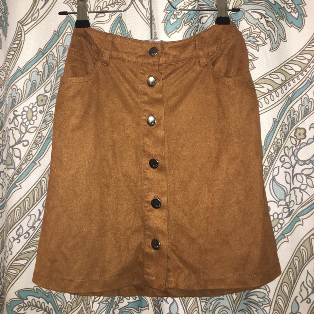 Brown suede button down mini skirt S