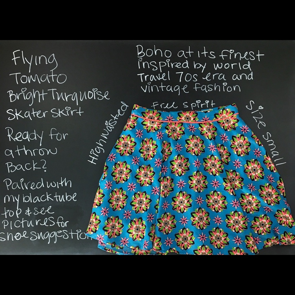 Anthro S Electric Blue Tropical Skater Mini
