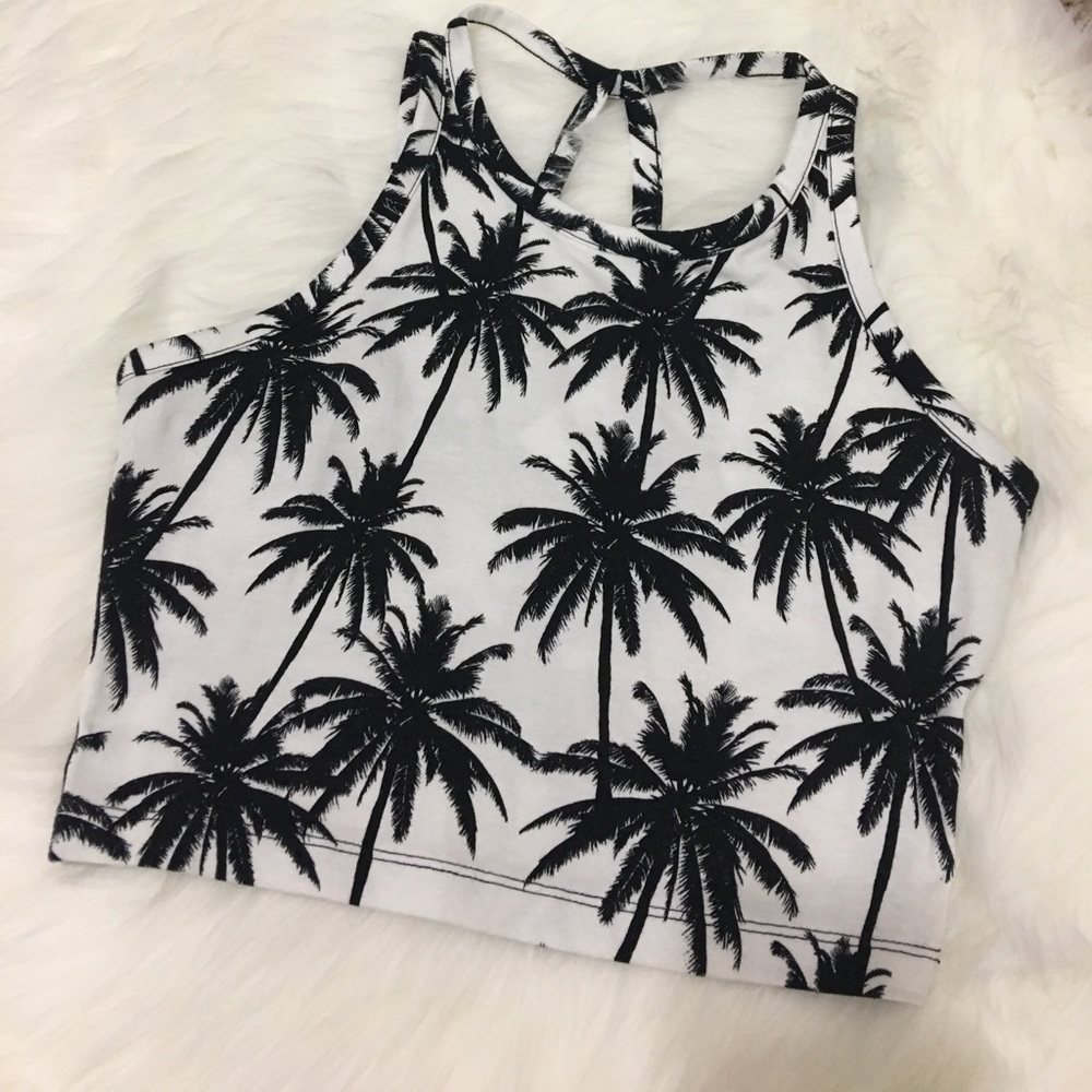 Black and white palm tree crop top