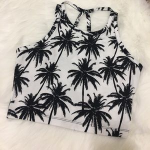 Black and white palm tree crop top