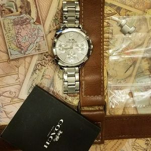 Coach silver watch, 3 dial warranty links and box