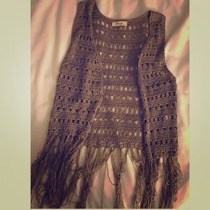 Fringed boho crochet vest