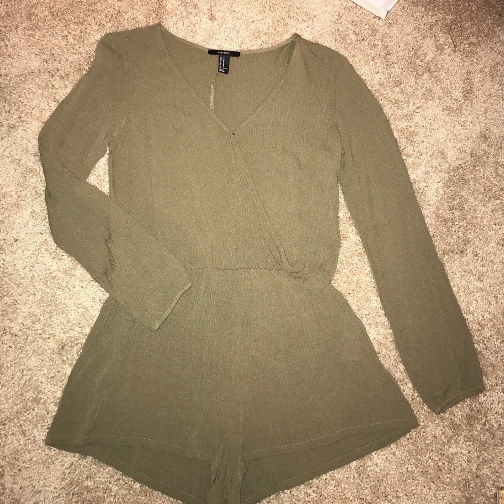 Forever 21 Olive Long-Sleeve Romper