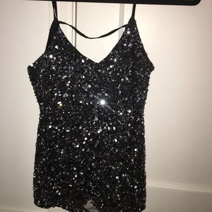 Black and silver sequenced top