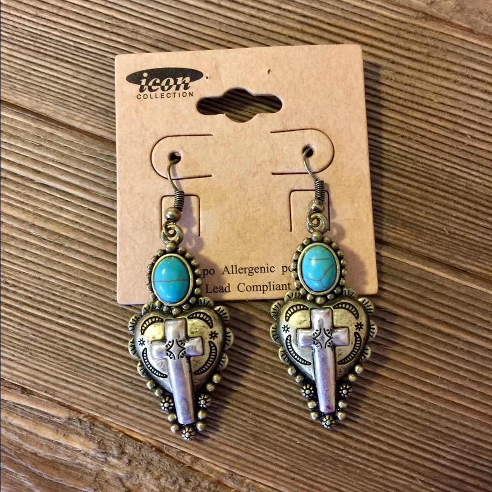 💠JUST IN !!💠 'TURQUOISE HEART CROSS EARRINGS